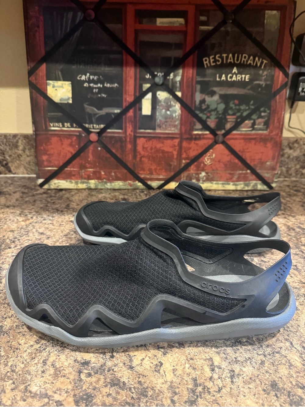CROCS Men's Swiftwater Black and Gray Mesh Backstrap Sandals. Size 13.